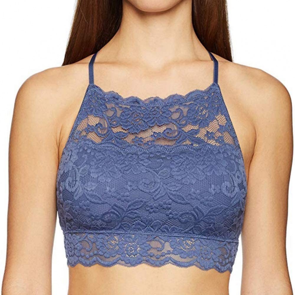 Bras Women's High-Neck Lace Bralette Wireless Bandeau Bra Lace Racerback Camisole Top - Dark Blue - CP193OKZ08U