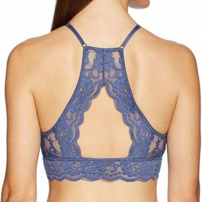 Bras Women's High-Neck Lace Bralette Wireless Bandeau Bra Lace Racerback Camisole Top - Dark Blue - CP193OKZ08U