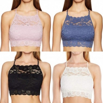 Bras Women's High-Neck Lace Bralette Wireless Bandeau Bra Lace Racerback Camisole Top - Dark Blue - CP193OKZ08U