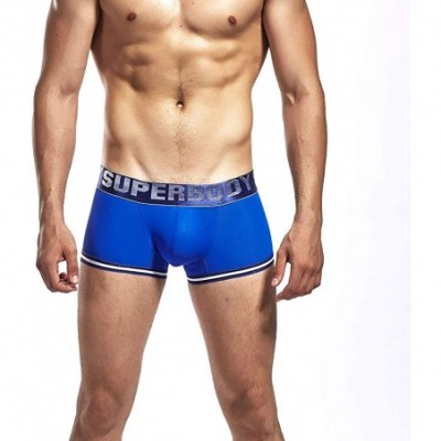 Boxer Briefs Men's Boxer Padded Underwear Front Enhancing mat Breathable Mesh Nylon Shorts Sexy Hip Briefs - Blue - C418R9UAK93