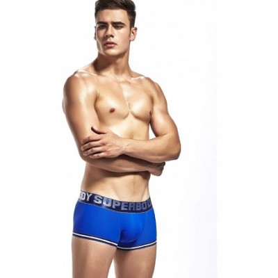 Boxer Briefs Men's Boxer Padded Underwear Front Enhancing mat Breathable Mesh Nylon Shorts Sexy Hip Briefs - Blue - C418R9UAK93