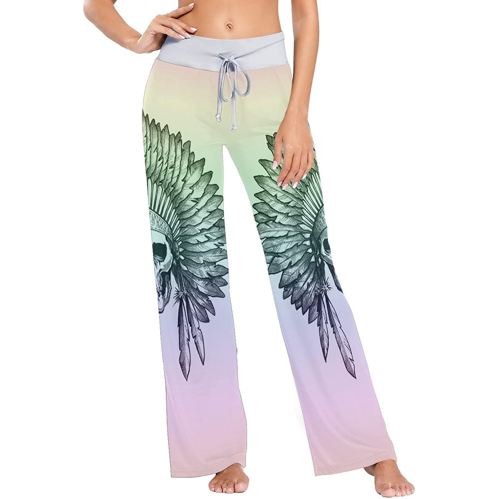 Bottoms Women's Comfy Pajama Pants Drawstring Palazzo Lounge Pants Wide Leg Sleepwear - Native American Indian Art Prints - C...