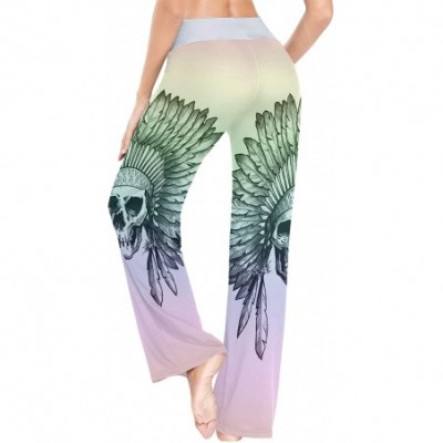 Bottoms Women's Comfy Pajama Pants Drawstring Palazzo Lounge Pants Wide Leg Sleepwear - Native American Indian Art Prints - C...