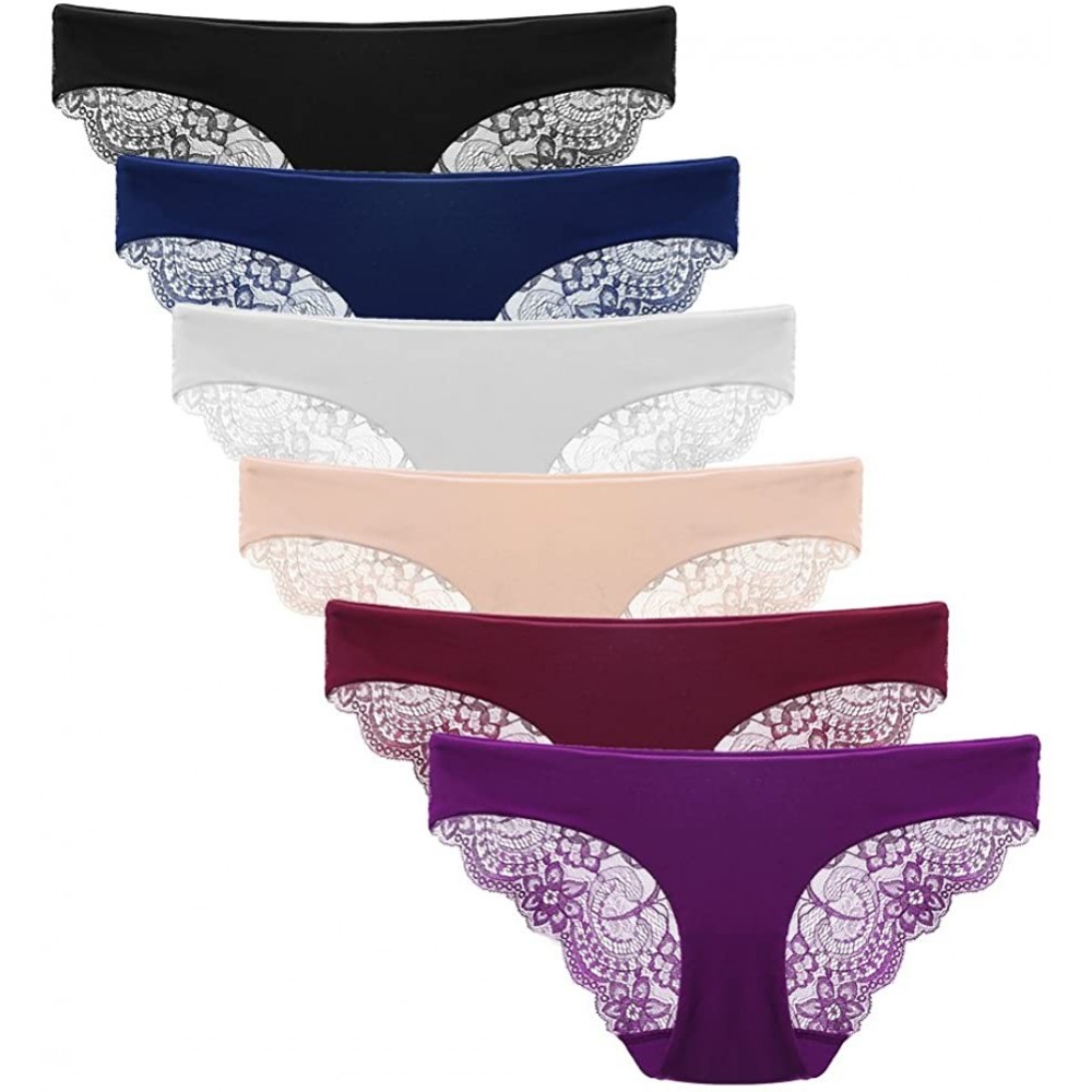 Panties Women Sexy Lace Panties Hipster Underwear Pack of 6 Briefs - CM12O5LJYNE