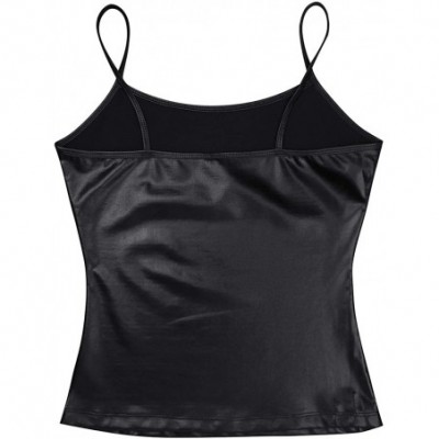 Camisoles & Tanks Women's Shiny Metallic Patent Leather Spaghetti Straps Vest Top Tanks Camisole Yoga Hip Hop Dancewear - Bla...