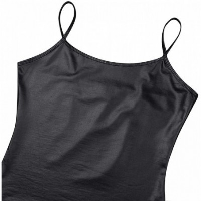 Camisoles & Tanks Women's Shiny Metallic Patent Leather Spaghetti Straps Vest Top Tanks Camisole Yoga Hip Hop Dancewear - Bla...