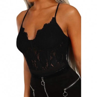 Shapewear Women Sleeveless Lace Crochet Bodysuit Lingerie Body Suit Tops - 6-black - CB18ZCWNM97