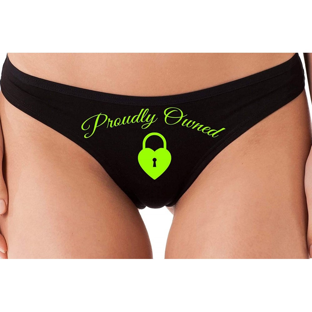 Panties BDSM Proudly Owned Black Thong for Your Submissive Sub Slut - Lime Green - CF18NUU3R4K