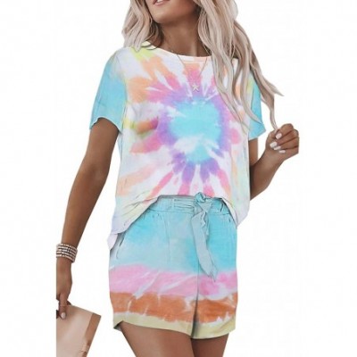 Sets Women Pajamas Set Tie Dye Print T-Shirts Top Shorts2-Piece Sleepwear Loungewear - Multicolor - CF19CSDZ84K