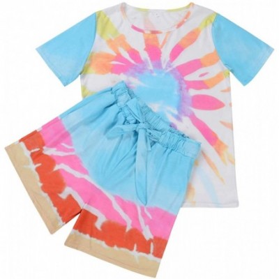 Sets Women Pajamas Set Tie Dye Print T-Shirts Top Shorts2-Piece Sleepwear Loungewear - Multicolor - CF19CSDZ84K