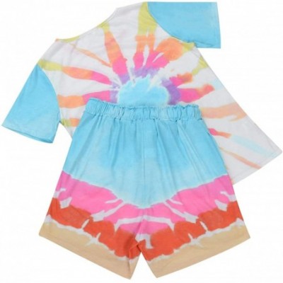 Sets Women Pajamas Set Tie Dye Print T-Shirts Top Shorts2-Piece Sleepwear Loungewear - Multicolor - CF19CSDZ84K