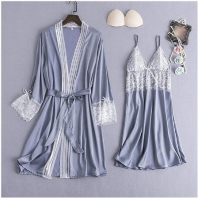 Robes Satin Kimono Gown Set Sleepwear Lace Sexy Bride Bridesmaid Wedding Robe Nightwear Homewear Bathrobe Nightgown - Robe Se...