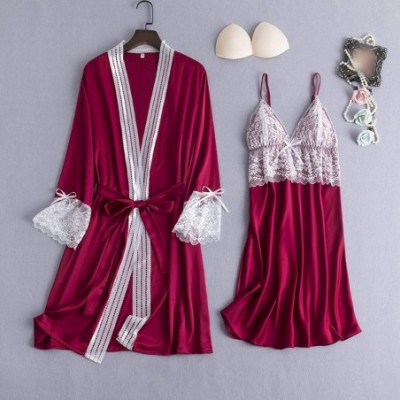 Robes Satin Kimono Gown Set Sleepwear Lace Sexy Bride Bridesmaid Wedding Robe Nightwear Homewear Bathrobe Nightgown - Robe Se...