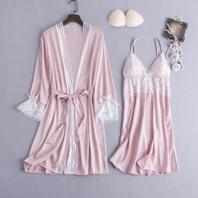 Robes Satin Kimono Gown Set Sleepwear Lace Sexy Bride Bridesmaid Wedding Robe Nightwear Homewear Bathrobe Nightgown - Robe Se...