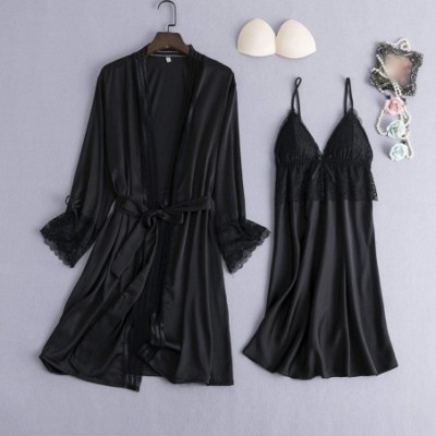 Robes Satin Kimono Gown Set Sleepwear Lace Sexy Bride Bridesmaid Wedding Robe Nightwear Homewear Bathrobe Nightgown - Robe Se...