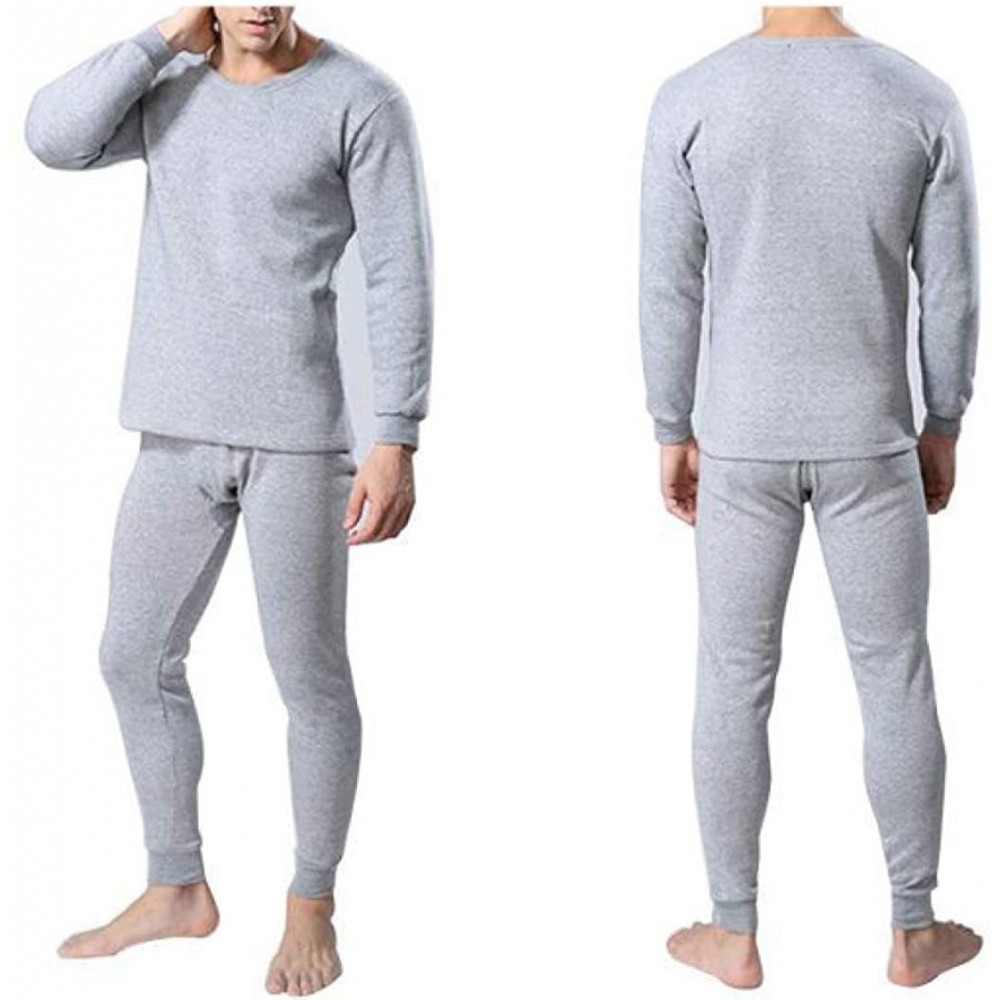 Thermal Underwear Mens Thermal Underwear Fleece Lined Top and Bottom Base Layer Ultra Soft Cotton Long John Set - Light Gray ...