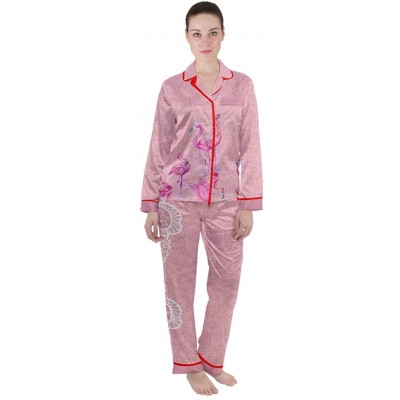 Sets Womens Soft Lightweight Loungewear Flamingos Tropical Summer Dark Satin 2 Piece Pajamas Set- XS-3XL - Pink 2 - CI1976LZM3C