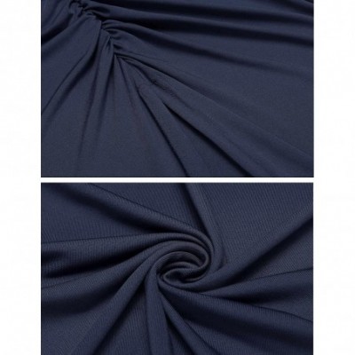 Baby Dolls & Chemises Women's Sexy Deep V Neck High Slit Sleeveless Pleated Long Party Evening Dress - Navy Blue - C5189MZ6KMK