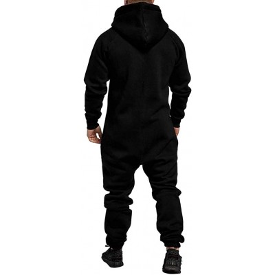 Sleep Sets Men's Unisex Jumpsuit Elegant One Piece Pajama Sleepwear Zipper Jumpsuit Pullover Hooded Sweatshirt - B-black - CY...