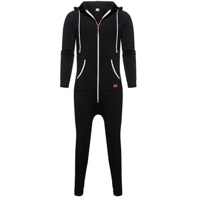 Sleep Sets Men's Unisex Jumpsuit Elegant One Piece Pajama Sleepwear Zipper Jumpsuit Pullover Hooded Sweatshirt - B-black - CY...