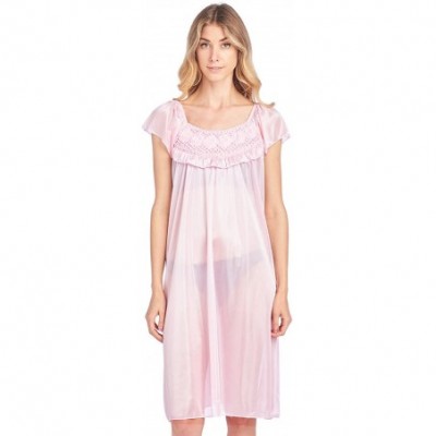 Nightgowns & Sleepshirts Women's Cap Sleeve Flower Silky Tricot Nightgown - Light Pink - C812CMS52M5