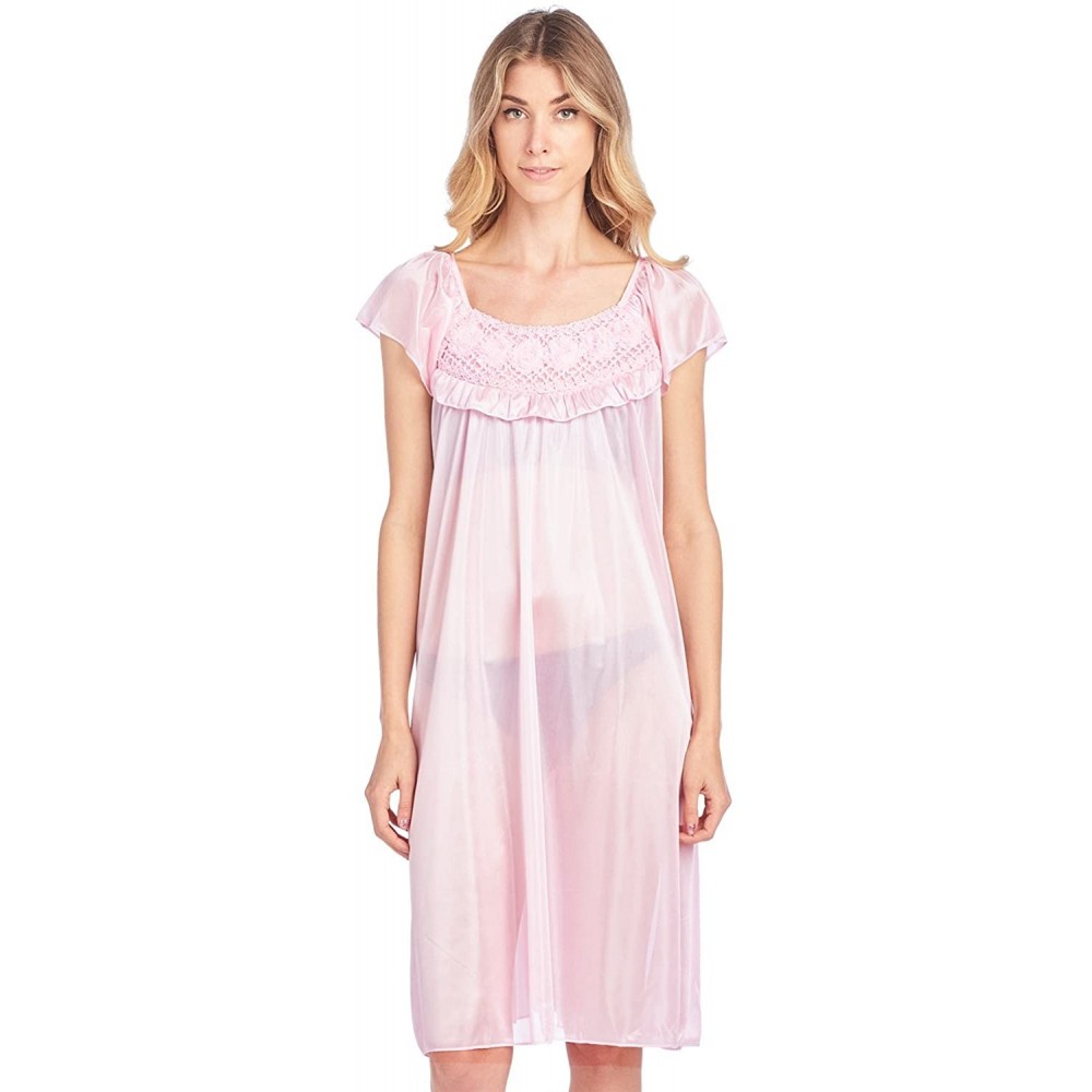 Nightgowns & Sleepshirts Women's Cap Sleeve Flower Silky Tricot Nightgown - Light Pink - C812CMS52M5