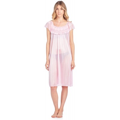 Nightgowns & Sleepshirts Women's Cap Sleeve Flower Silky Tricot Nightgown - Light Pink - C812CMS52M5