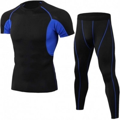 Thermal Underwear Compression Suits for Men- Workout Sets Fitness Sports Yoga Tights Athletic Training Short Sleeve Shirts+Le...