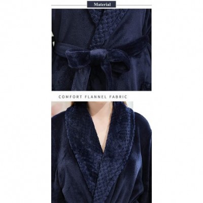 Robes Soft Warm Flannel Kimono Robe for Women Men Couples Maxi Spa Bathrobe - Women Navy Blue - C218AWIA875