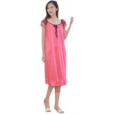 Robes Womens Charmeuse Soft Sexy Silky Long Lightweight Summer Sleepwear - Watermelon Red - C6199UE2OMI