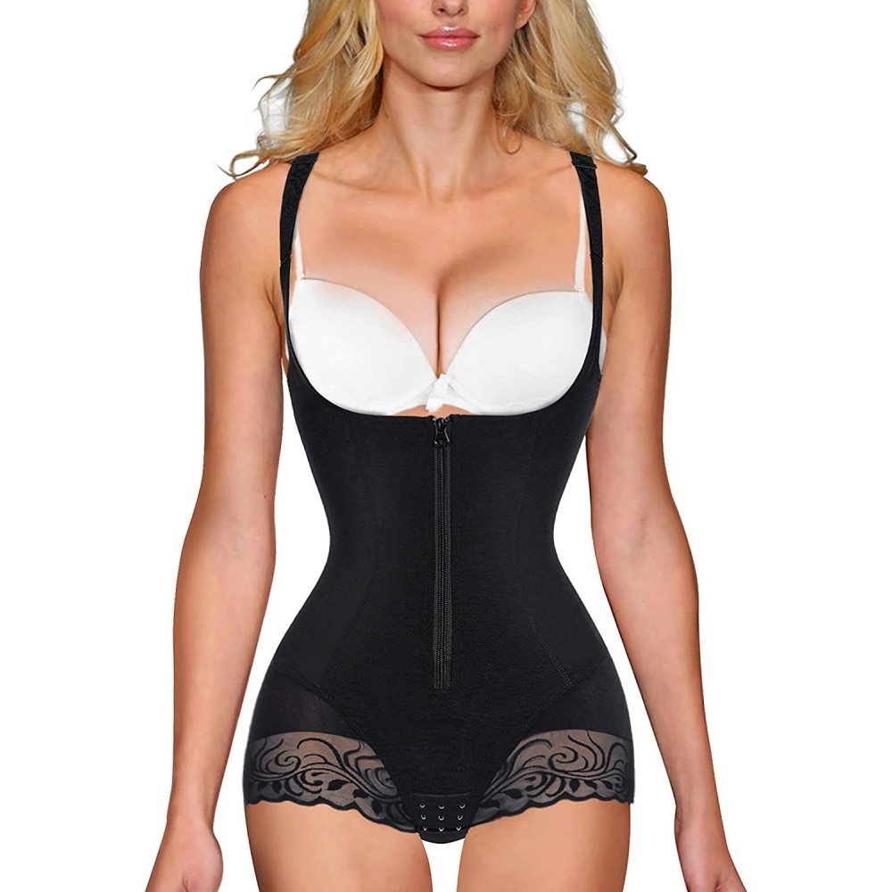 Shapewear Women Waist Trainer Bodysuit Double Slim Full Body Shapewear Breathable Smooth Corset - Black Zipper and Hook Waist...