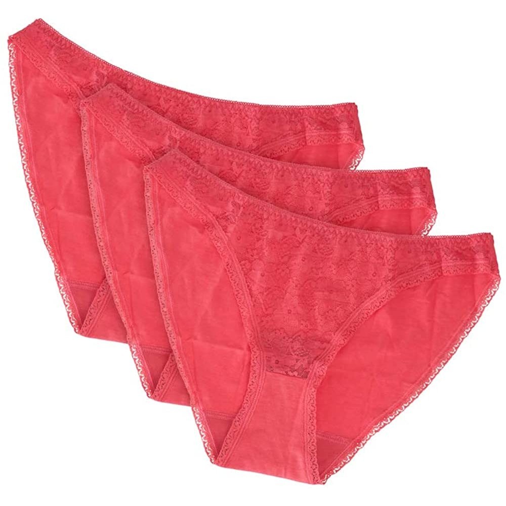 Panties Anti Odor Panty- Bikini Lace Front- (3 Pack)- Ultrasoft- Breathable- Copper-Cotton Weave- Authentic Clotho - Coral - ...