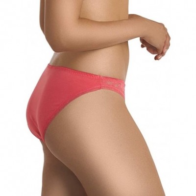 Panties Anti Odor Panty- Bikini Lace Front- (3 Pack)- Ultrasoft- Breathable- Copper-Cotton Weave- Authentic Clotho - Coral - ...