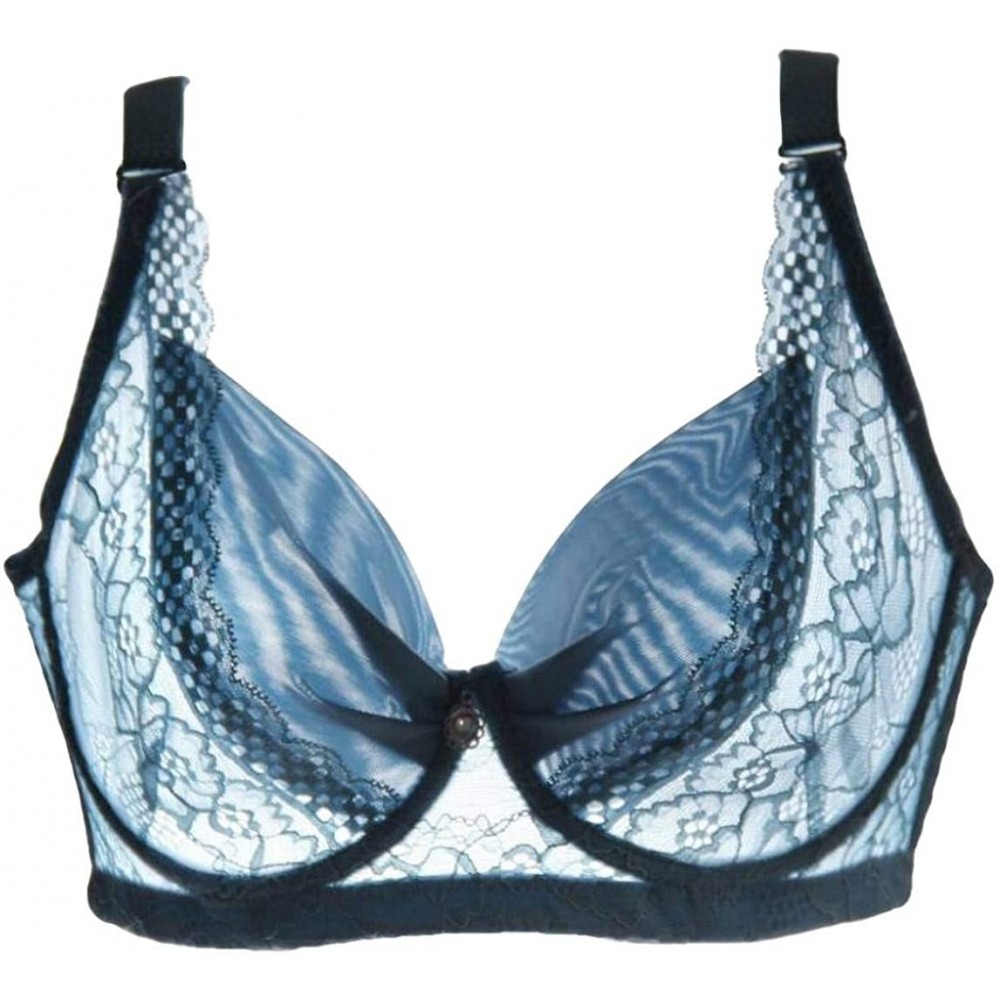 Bras Women's Sheer Lace Comfort Mesh Push Up Underwire Bra - Blue - CI18U5Q009G