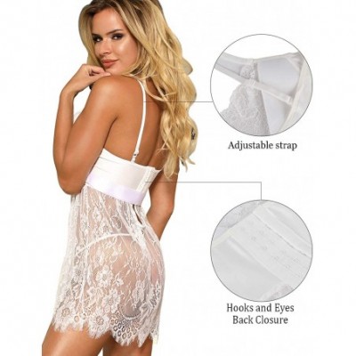 Baby Dolls & Chemises Women Mesh Lace Babydoll Lingerie Plus Size V Neck Chemise Sleepwear Dress XL-7XL - White - CL199GIADX3