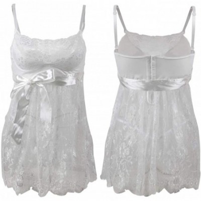 Baby Dolls & Chemises Women Mesh Lace Babydoll Lingerie Plus Size V Neck Chemise Sleepwear Dress XL-7XL - White - CL199GIADX3