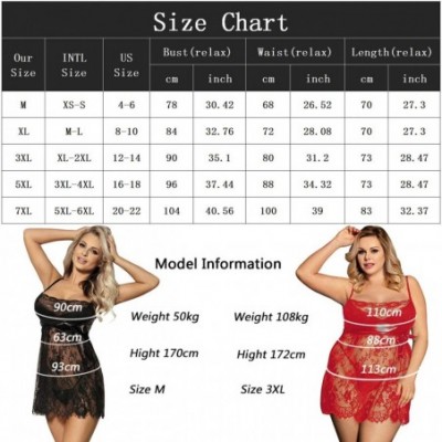 Baby Dolls & Chemises Women Mesh Lace Babydoll Lingerie Plus Size V Neck Chemise Sleepwear Dress XL-7XL - White - CL199GIADX3