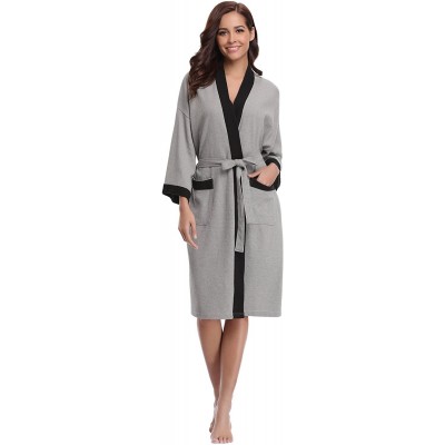 Robes Unisex Waffle Bathrobe Cotton Lightweight Nightgowns Sleepwear Spa Robe - Grey-black - C7187K0R7QH