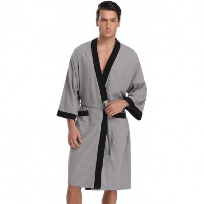 Robes Unisex Waffle Bathrobe Cotton Lightweight Nightgowns Sleepwear Spa Robe - Grey-black - C7187K0R7QH