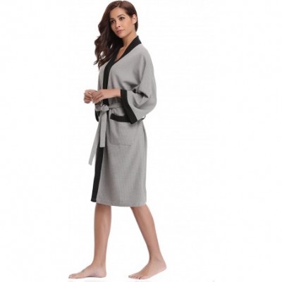 Robes Unisex Waffle Bathrobe Cotton Lightweight Nightgowns Sleepwear Spa Robe - Grey-black - C7187K0R7QH