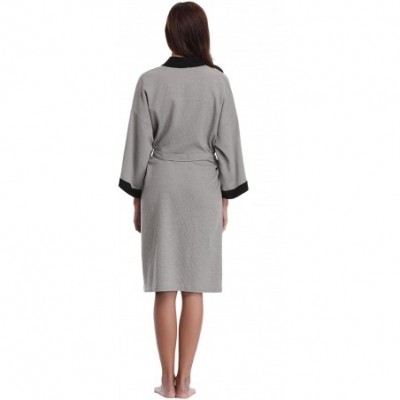 Robes Unisex Waffle Bathrobe Cotton Lightweight Nightgowns Sleepwear Spa Robe - Grey-black - C7187K0R7QH