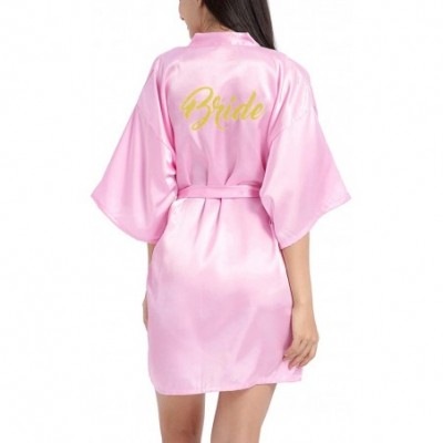 Robes Womens Satin Kimono Short Robe for Bride Wedding Party Getting Ready Robes with Gold Glitter Dressing Gown Hot Pink - C...