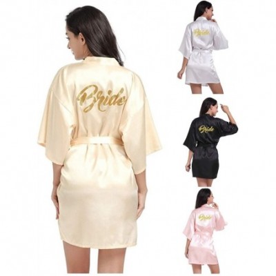 Robes Women's Short Satin Bridal Robe Kimono Wedding Party Getting Ready Robe with Gold Glitter - Style001-champagne - CY199S...