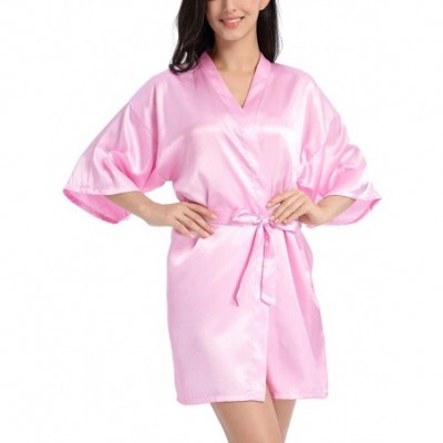 Robes Womens Satin Kimono Short Robe for Bride Wedding Party Getting Ready Robes with Gold Glitter Dressing Gown Hot Pink - C...