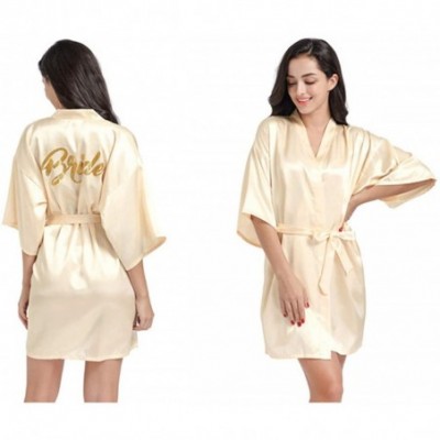 Robes Women's Short Satin Bridal Robe Kimono Wedding Party Getting Ready Robe with Gold Glitter - Style001-champagne - CY199S...