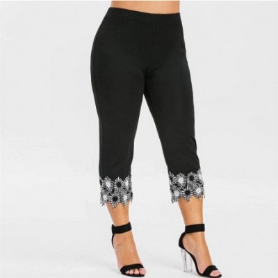 Slips Women's Lace Trim Soft Modal Cotton Leggings Workout Tights Pants Cropped Trousers Yoga Capri Pants Plus Size - Black -...