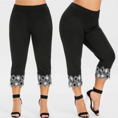 Slips Women's Lace Trim Soft Modal Cotton Leggings Workout Tights Pants Cropped Trousers Yoga Capri Pants Plus Size - Black -...