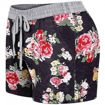 Bottoms Lounge Shorts Womem's Elastic Waist Casual Floral Print Pajama Hot Pants - Red - CX19DZ732A7