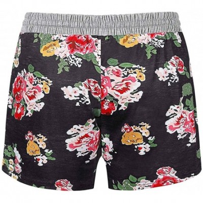 Bottoms Lounge Shorts Womem's Elastic Waist Casual Floral Print Pajama Hot Pants - Red - CX19DZ732A7