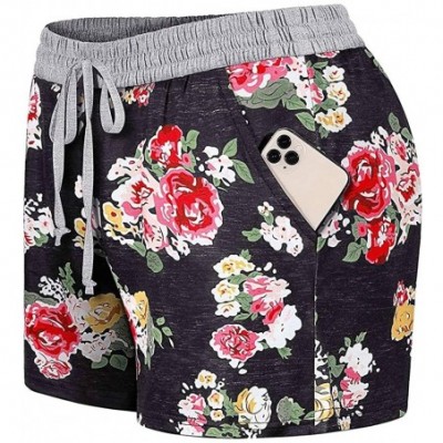 Bottoms Lounge Shorts Womem's Elastic Waist Casual Floral Print Pajama Hot Pants - Red - CX19DZ732A7